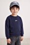 Navy Blue Boys' Cotton Thick Embroidered Knitted Sweatshirt Without Patches Tkdaw27Sw00062 - 4