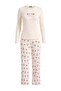 Ekru Kalp ve Kurdele Desenli Yumuşak Tuşeli Kışlık Waffle Örme Pijama Takımı THMAW27PT00226 - 5