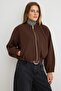 Brown Oversize Stamp Bomber Jacket Coat Twoaw25Mo00053 - 2