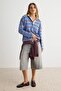 Kahverengi Bej Çizgili Oversize/Geniş Kesim Polo Yaka Örme Sweatshirt TWOAW27SW00139 - 2