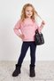 Pembe Pamuklu Kalın/İçi Polarlı Kız Çocuk Örme Sweatshirt ve Tayt Alt - Üst Takım TKDAW26AU00012 - 3