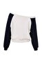 Ekru Renk Bloklu Şehir Baskılı Oversize/Geniş Kesim Kayık Yaka Crop Örme Sweatshirt TWOAW27SW00193 - 3