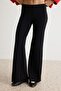 Siyah Esnek Ve Vücudu Saran Kumaş Flare Çan Paça Örme Pantolon TWOAW27PL00132 - 3