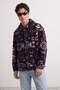 Navy Blue Oversize/Wide Cut Patterned Sherpa Thick Coat Tmnaw27Mo00011 - 4