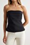 Black Strapless Fitted Draped Woven Blouse Twoss24Bz00348 - 3