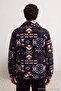 Navy Blue Oversize/Wide Cut Patterned Sherpa Thick Coat Tmnaw27Mo00011 - 5