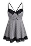 Black Thin Straps Plaid Pattern Satin Lace Detailed Fancy Nightgown/Babydoll Thmaw27Ll00028