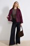 Plum Patterned Lined Soft Buttoned Oversize Short Coat Twoss26Mo00013 - 2