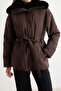 Brown Regular Fit Fur Collar Detailed Belted Coat Twoaw27Mo00123 - 3