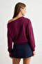 Bordo Soft/Yumuşak Dokunuşlu Relaxed/Rahat Kalıp Asimetrik Yaka Örme Sweatshirt TWOAW27SW00154 - 4