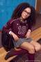 Bordo Kontrast Detaylı Kolej Baskılı V Yaka Oversize/Geniş Kesim Örme T-Shirt TWOAW27TS00058 - 3