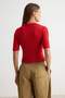 Kırmızı Düz Fitted Kaçık Yaka Crop/Kısa Triko görünümlü Örme Bluz TWOAW27BZ00131 - 4