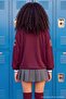 Bordo Kontrast Detaylı Kolej Baskılı V Yaka Oversize/Geniş Kesim Örme T-Shirt TWOAW27TS00058 - 5