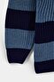 Indigo-Lacivert Oversize Bisiklet Yaka Çizgili Kazak TMNAW23KZ00106 - 7