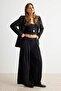 Siyah Düz Wide Leg/Geniş Paça Pile Detaylı Örme Pantolon TWOAW27PL00049 - 2