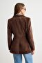 Koyu Kahverengi Fitted Kadife Blazer Ceket TWOAW27BC00030 - 5