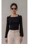 Japanese Style Balloon Sleeve Back Cross Detail Viscose Knit Elegant Blouse - 3