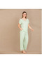 Viscose Stylish Design Lace Embroidered Light Green Short Sleeve Pajama Set - 2