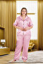Plus size chic design pink striped button-down short sleeve luxury satin pajama set - 2