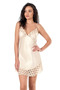 Lace Embroidered Thin Strap Ivory Satin Nightgown - 2