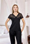 Short Sleeve and Lace V-Neck Pajama Set - 5