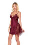 Lace Embroidered Thin Strap Burgundy Short Satin Nightgown - 2