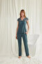 Buttoned Pajama Set with Lace Collar and Shoulder Front - 2