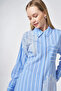 Stripe Pattern Embroidery Appliqué Viscose Tunic Airman Blue - 7