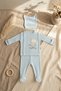 Lulla Cloud Baby Blue Teddy Bear Embroidered 3-Piece Hospital Discharge Set - 100% Cotton Jacquard Bodysuit, Booties - 2