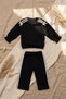 Black and White Striped Ribbon Detailed Baby Girl and Child Cotton Tracksuit Set - Soft Textured Two-Piece - 2