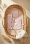 Mellow Bunny Cotton Textured 3-Piece Baby Set - Dried Rose Perforated Knit Bodysuit, Bottoms with Booties and Hat Set - 3