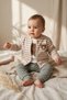 Baby Boy Green Striped Teddy Bear Embroidered 3-Piece Set - Cotton Zippered Cardigan and Comfortable Jogger Bottoms - 3