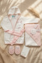 100% Cotton 4-Piece Rabbit Figured Baby Bathrobe Set - Cream & Salmon Pink Hooded Towel and Sweatshirt - 7
