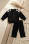 Black and White Striped Ribbon Detailed Baby Girl and Child Cotton Tracksuit Set - Soft Textured Two-Piece - 5