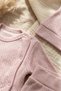 Mellow Bunny Cotton Textured 3-Piece Baby Set - Dried Rose Perforated Knit Bodysuit, Bottoms with Booties and Hat Set - 6