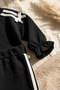 Black and White Striped Ribbon Detailed Baby Girl and Child Cotton Tracksuit Set - Soft Textured Two-Piece - 6