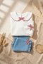 Girl's White Muslin Blouse and Gingham Bow Detail Jeans Two-Piece Set - 100% Cotton - 3