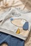 Pawsy Cotton Dog Figured 2-Piece Baby Set - Cotton Gray Sweatshirt and Navy Blue Pants Set - 6