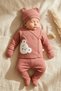 Sage Orange Teddy Bear Embroidered Baby Boy Ribbed Cotton 5-Piece Newborn Hospital Discharge and Baby Set