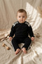 Black and White Striped Ribbon Detailed Baby Girl and Child Cotton Tracksuit Set - Soft Textured Two-Piece