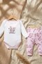 Mia Bunny 100% Cotton Baby Set - Pink Rabbit Printed Long Sleeve Bodysuit and Pajama Bottoms 2-Piece Set - 7