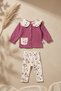 Baby Girl Fuchsia Floral Detailed Baby Collar Buttoned Cardigan and Ribbed Leggings Two-Piece Set - 100% Cotton Yum - 2