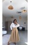Camel Pleated Skirt Look Premium Trousers