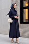 Cupra dress with elastic waist and tie detail - navy - 4