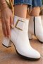 Women's Athens White Skin Buckle Detailed Heeled Short Boots - 3
