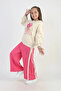 My Little One's Cicileri Knitted Floral Patterned Girl's Loose Pants Set - Fuchsia - 4