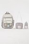 Korean Style Badge Set of 3 Gray Girls & Boys School Bag & Primary School Backpack & Lunch Bag & Pencil Case