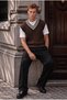 Oxford Relaxed Fit Stripe Collar Braided V-Neck Men's Knitwear Sweater - Brown - 4