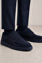 Men's Navy Blue Genuine Leather Suede Casual Lace-Up Shoes – Mocca - 4