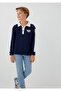 Logo Printed Navy Blue Polo Sweatshirt 6S10185-84371